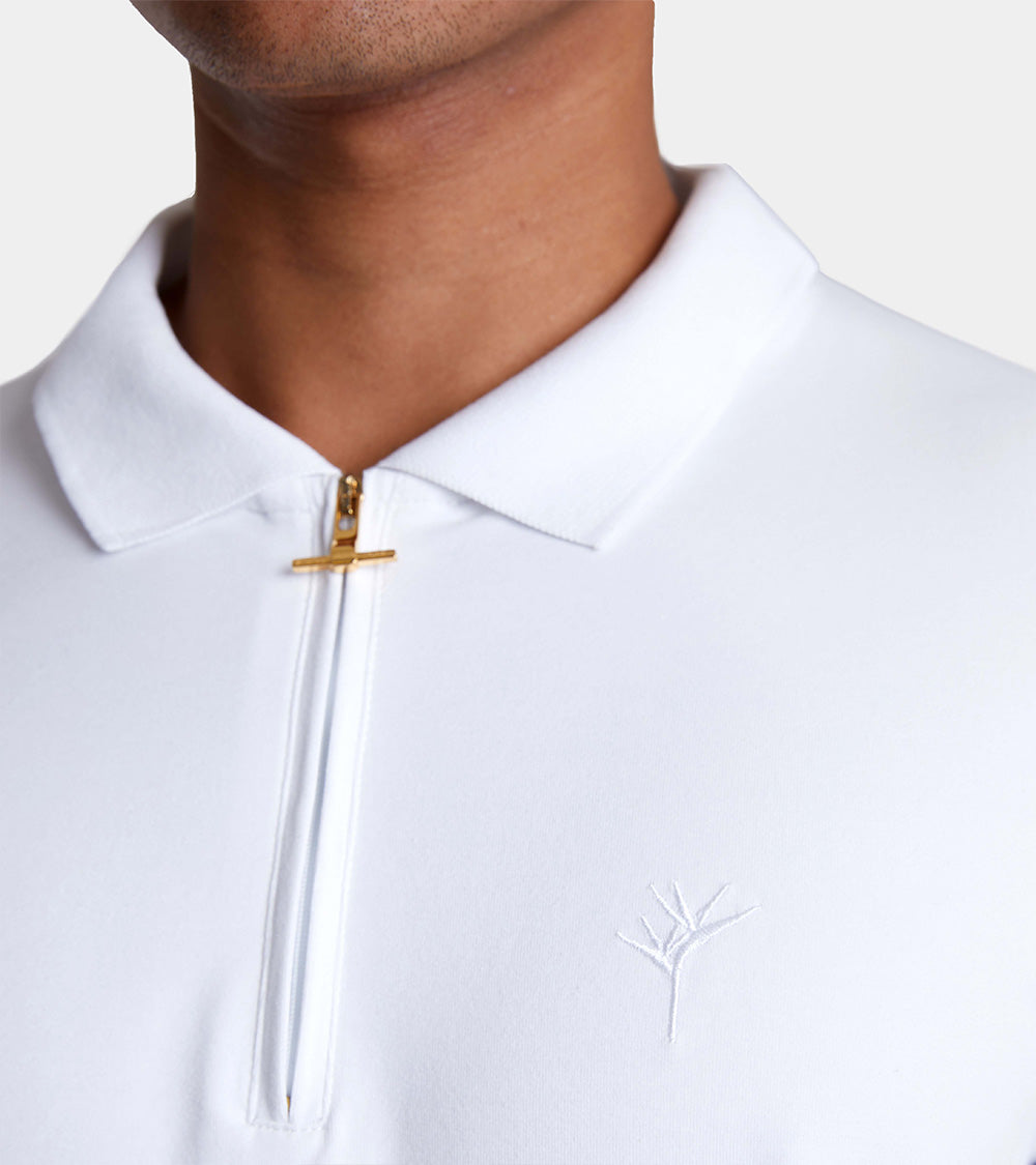 Embroidered Zip Polo | White AHTA234-08