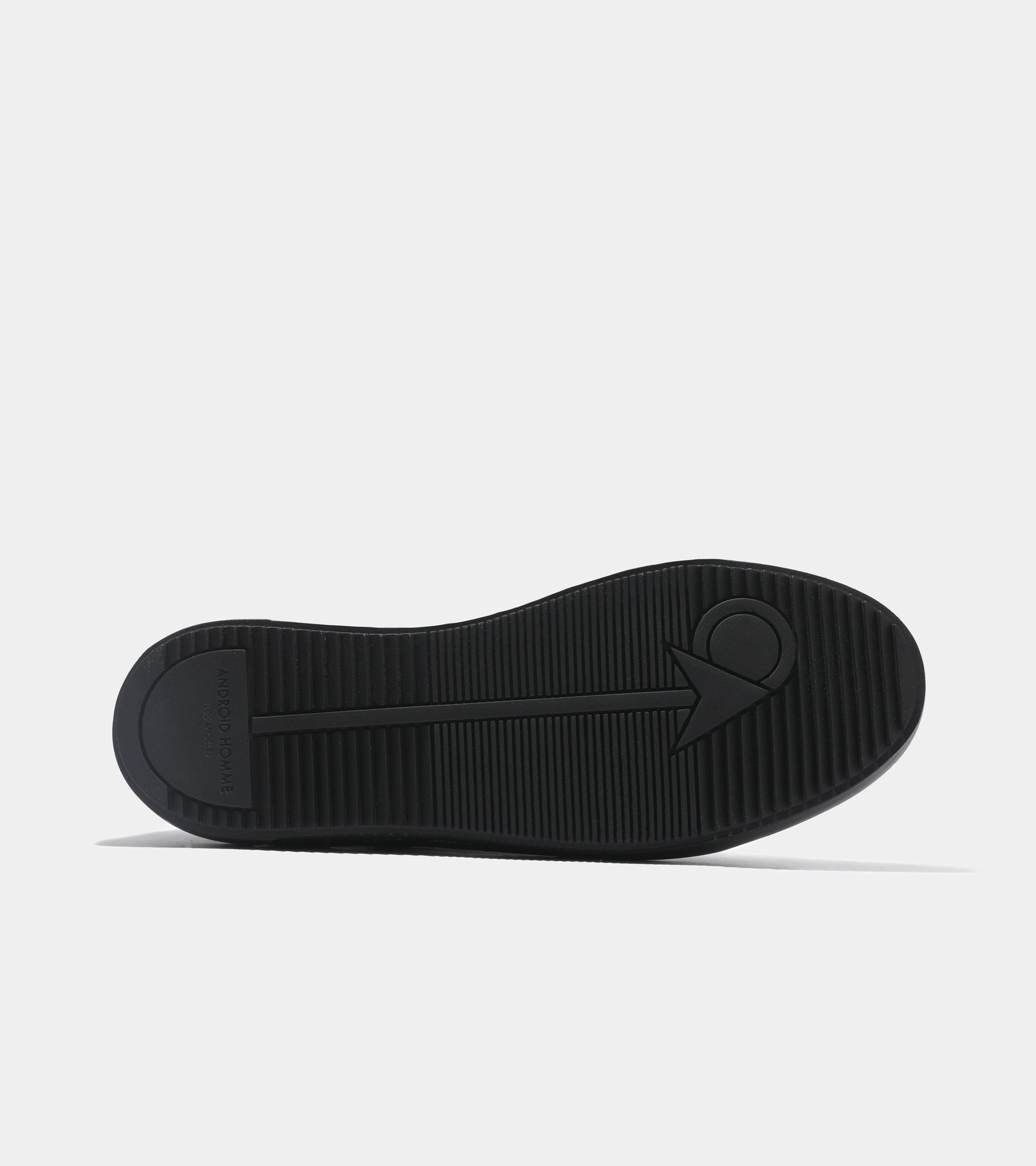 Detailed ecom imagery of the Venice Black Rubber Tipnet Android Homme Trainers sole.
