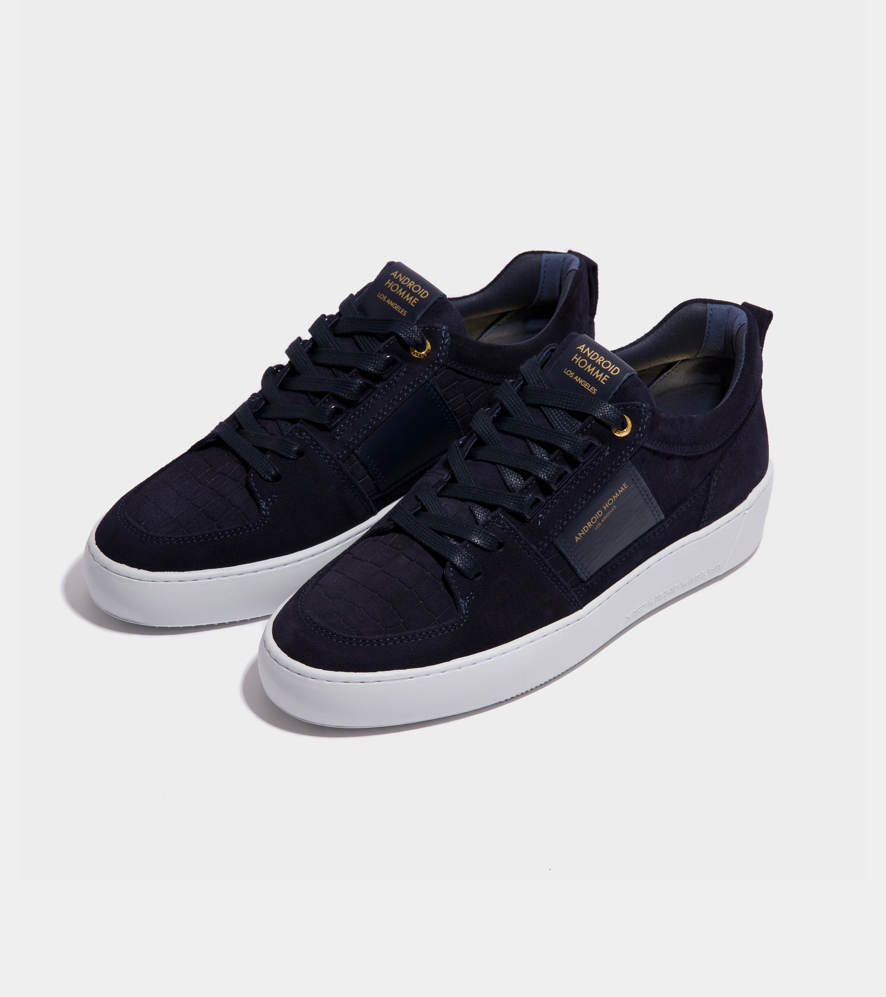 Point Dume Low | Navy Caiman Croc Emboss Suede AHP241-09