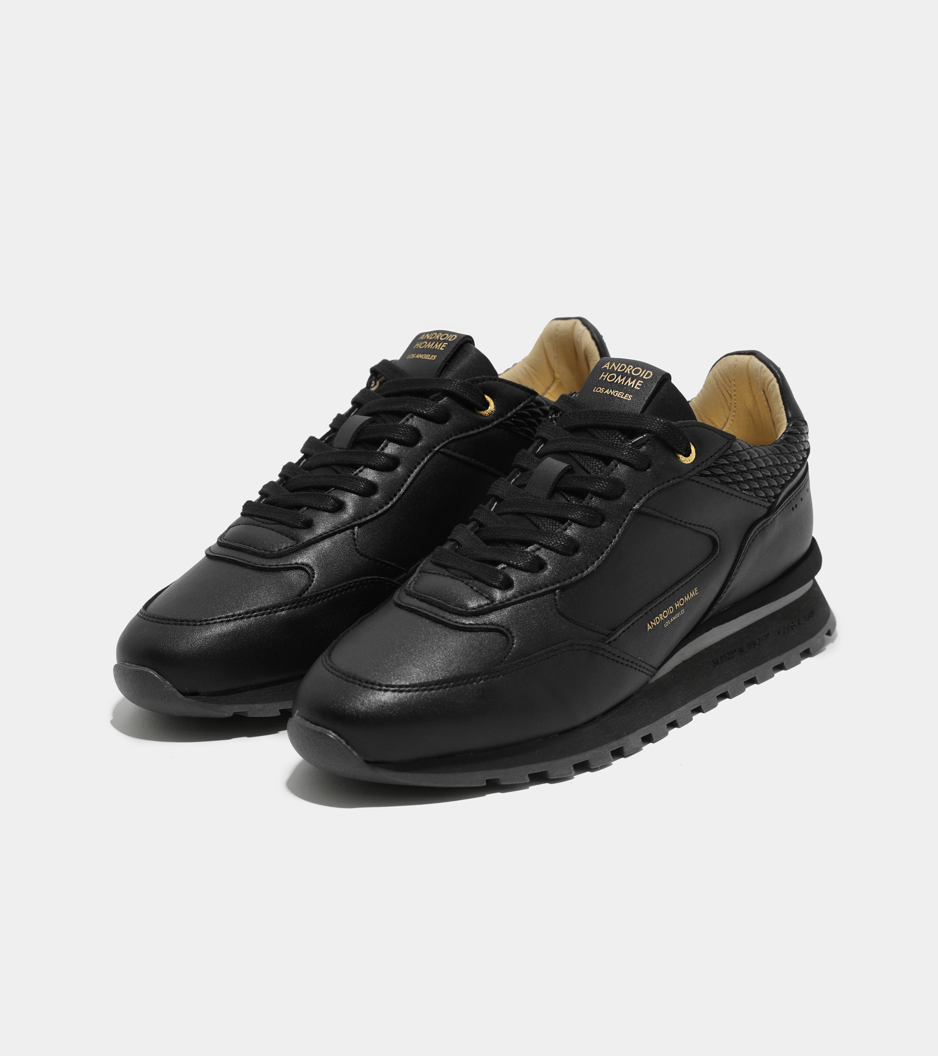 Android Homme | Mens Lechuza Racer | Black Leather Stretch Woven