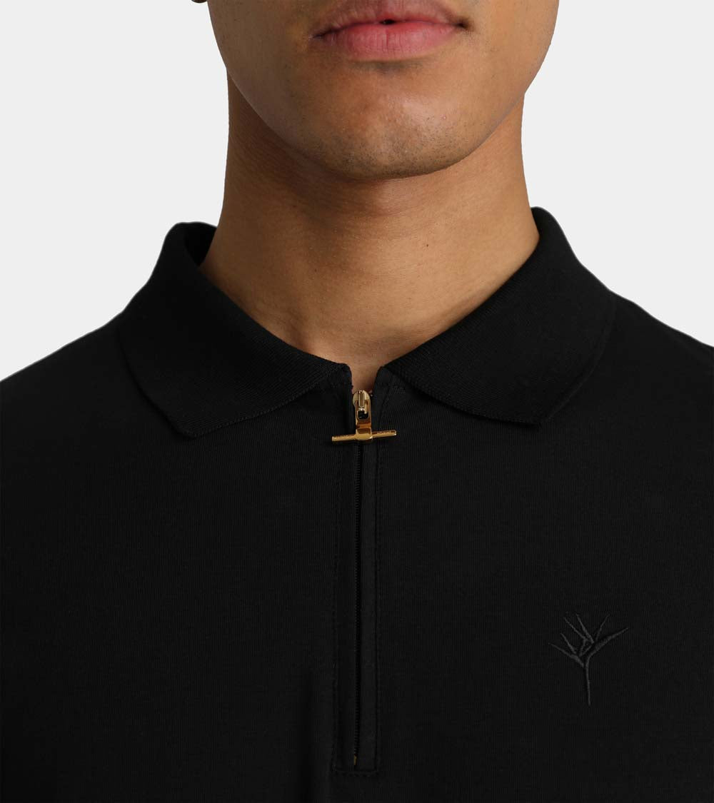 Embroidered Zip Polo | Black AHTA231-05