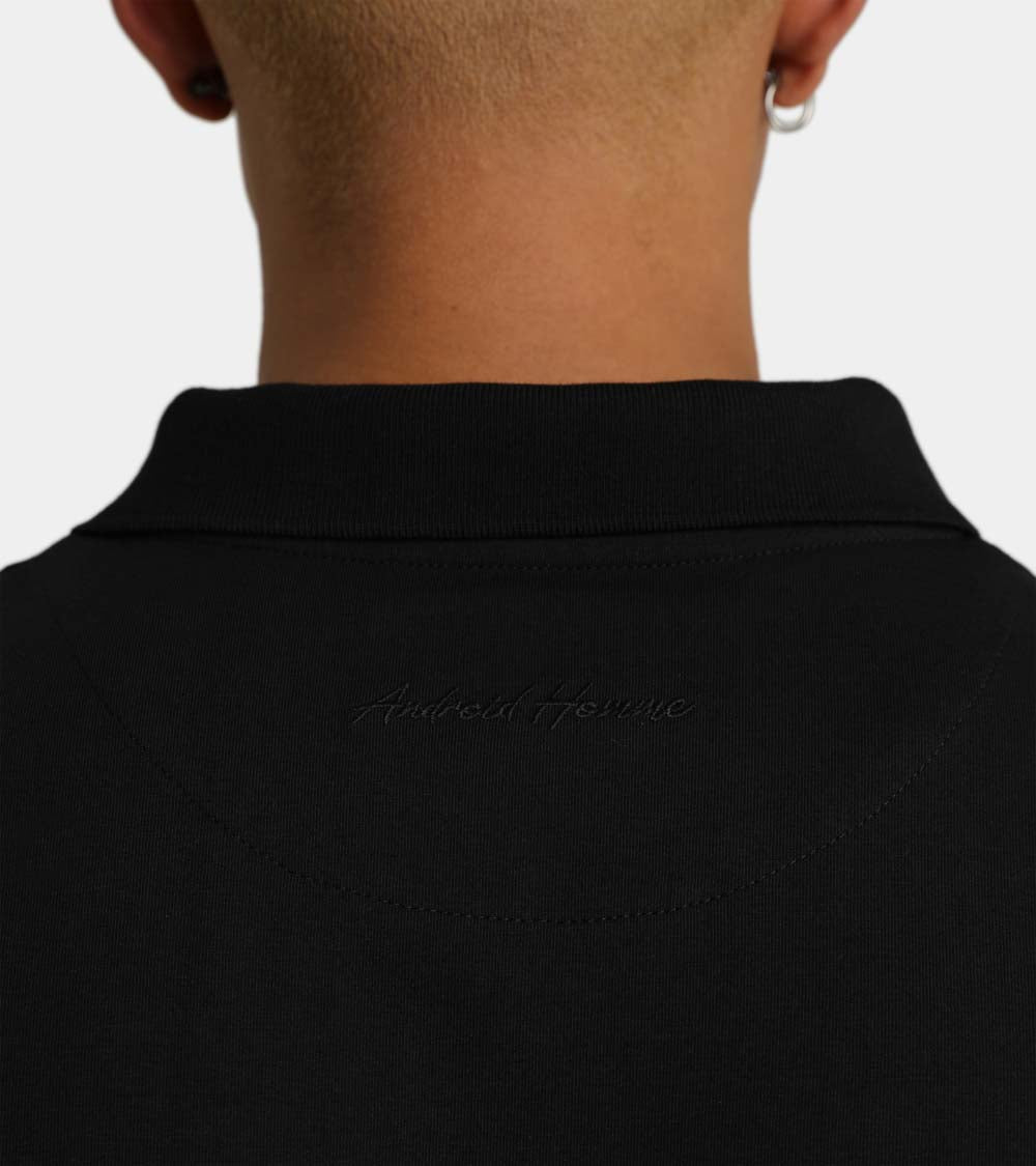 Embroidered Zip Polo | Black AHTA231-05