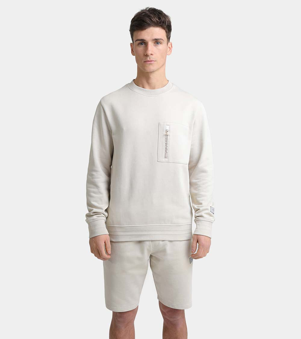 Zip Pocket Crew Sweatshirt | Sand AHTA231-13